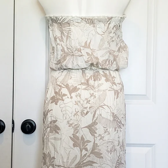 NWT Surf Gypsy Tan White Tropical Floral Strapless Slit Maxi Dress Swim Cover S - Picture 8 of 11